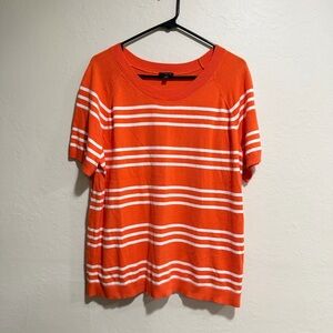 NWOT Women’s Talbots Plus Size 1X Orange and White Horizontal Stripes Knit Top